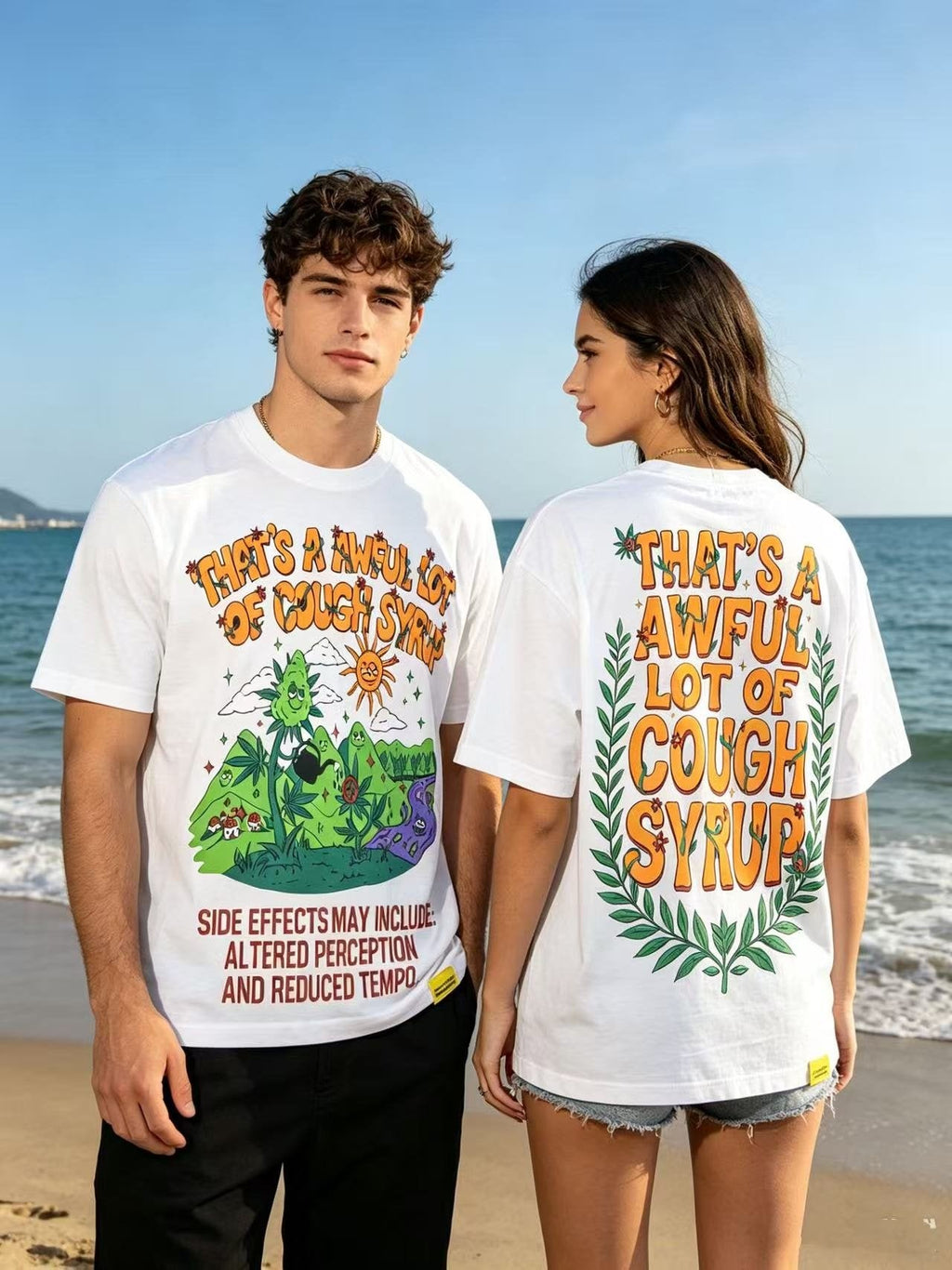 THAT'S A AWFUL LOT OF COUGH SYRUP Front & Back Graphic T-Shirt — model