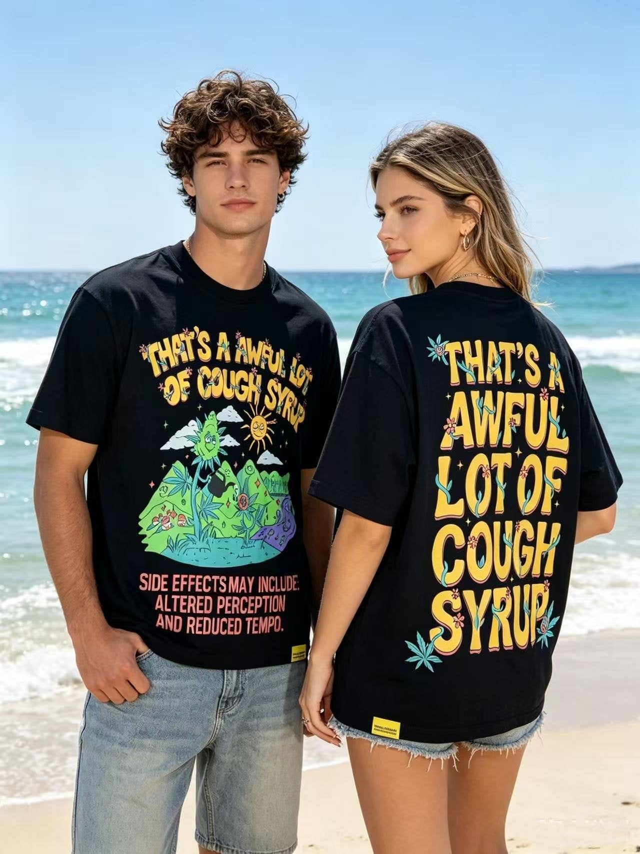 THAT'S A AWFUL LOT OF COUGH SYRUP Front & Back Graphic T-Shirt — model