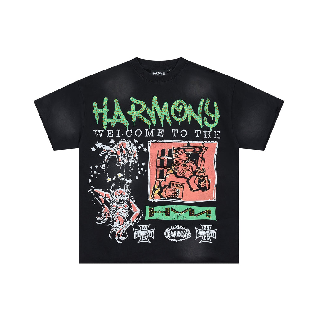 HARMONY Black Front and Back Graphic T-Shirt — hero
