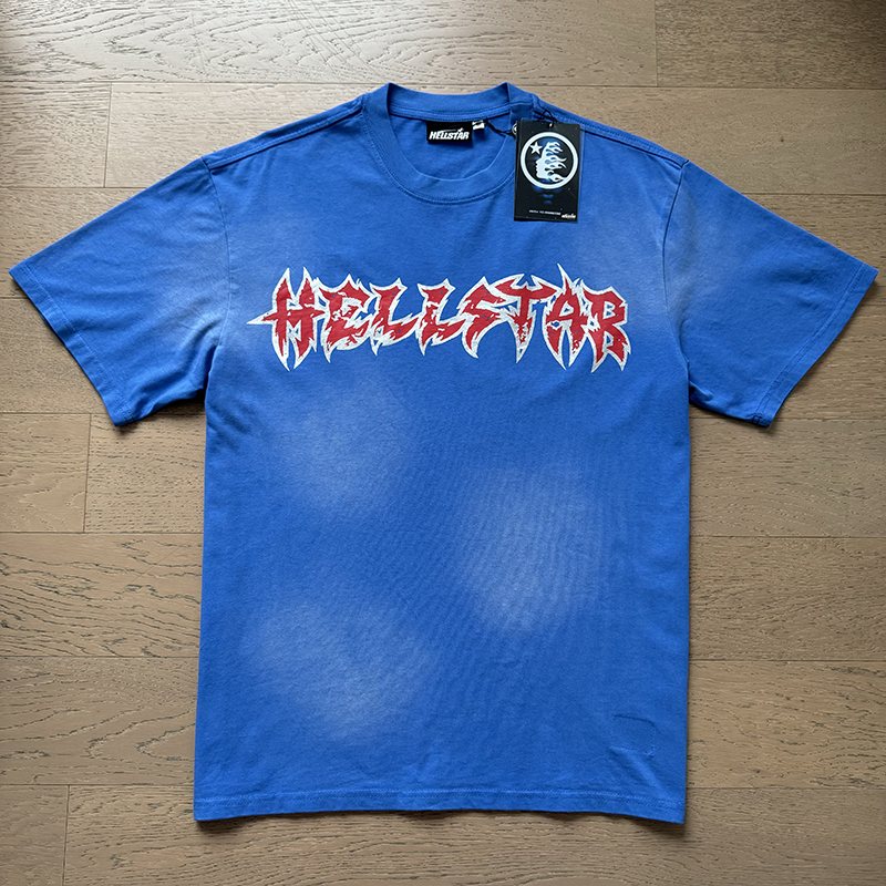 Hellstar Washed Blue Graphic T-Shirt — front
