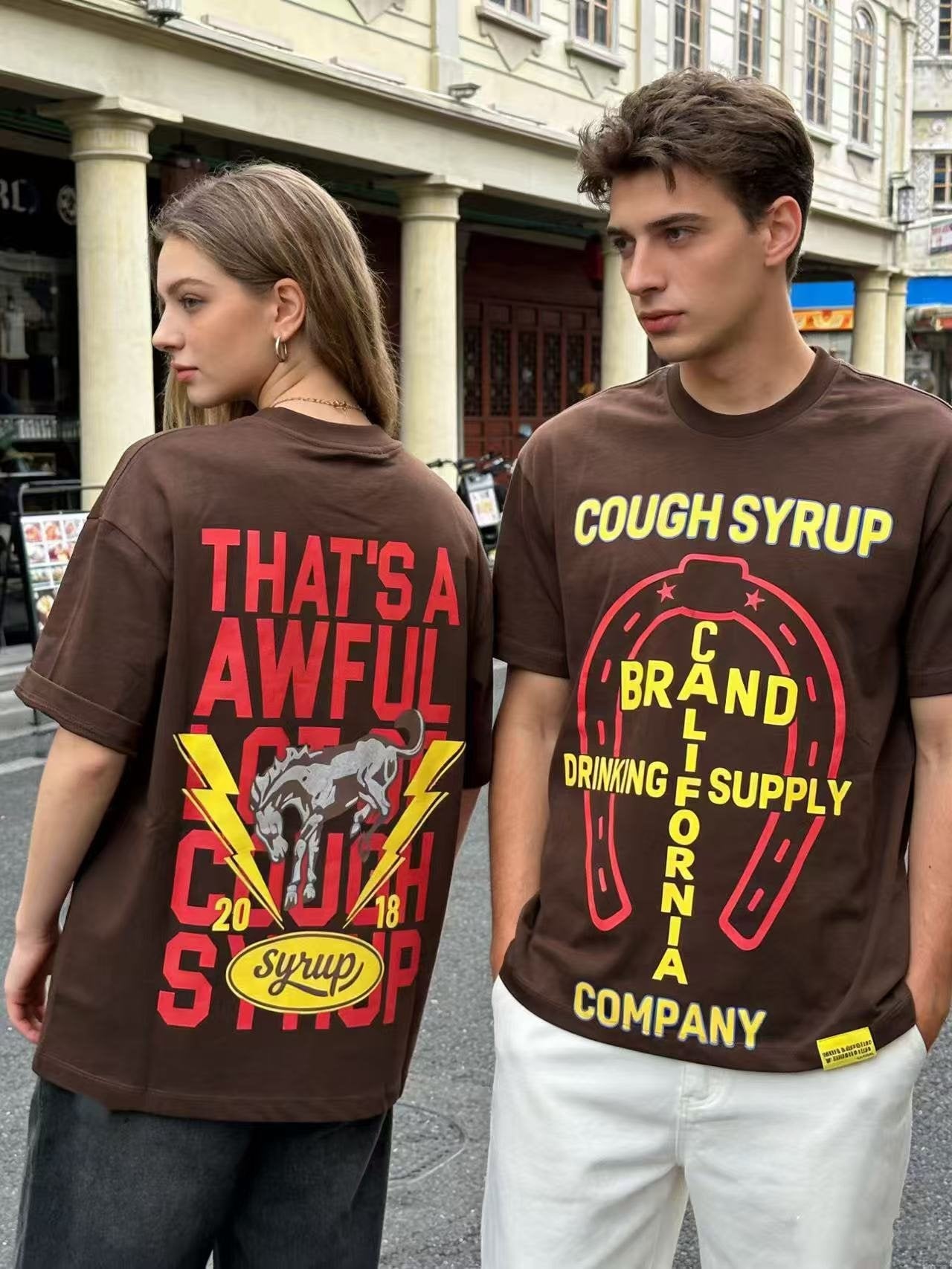 THAT'S A AWFUL LOT OF COUGH SYRUP Bull Lightning Graphic T-Shirt — context
