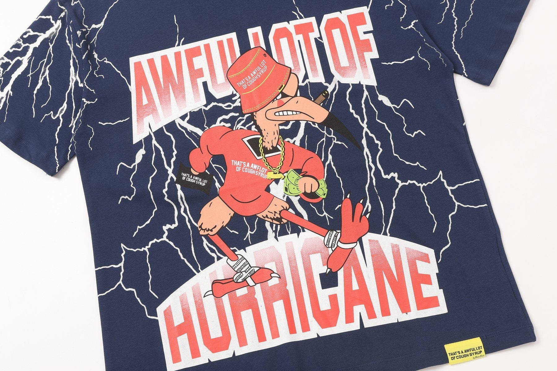 THAT'S A AWFUL LOT OF COUGH SYRUP Lightning Cartoon Graphic T-Shirt — detail