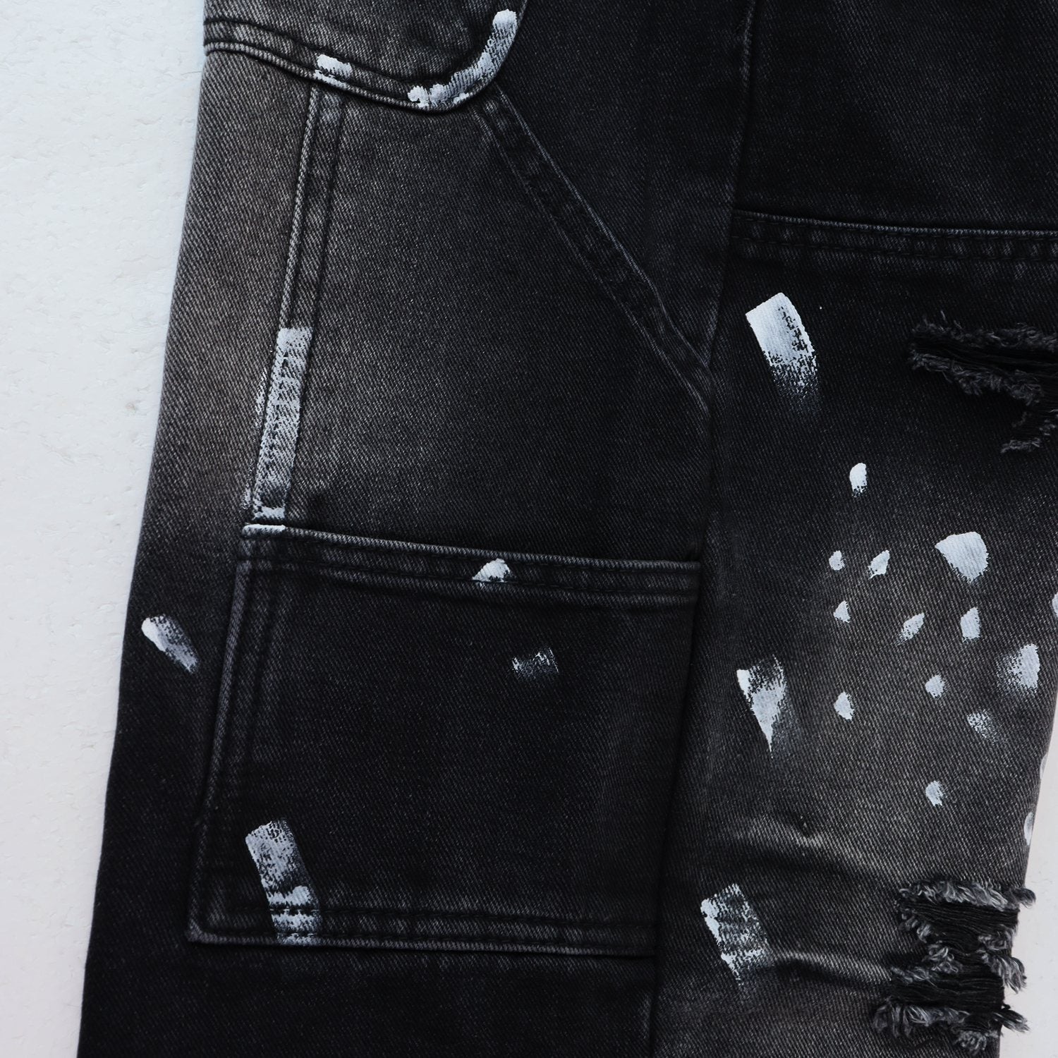 Valley Dreams Distressed Paint-Splatter Jeans — detail