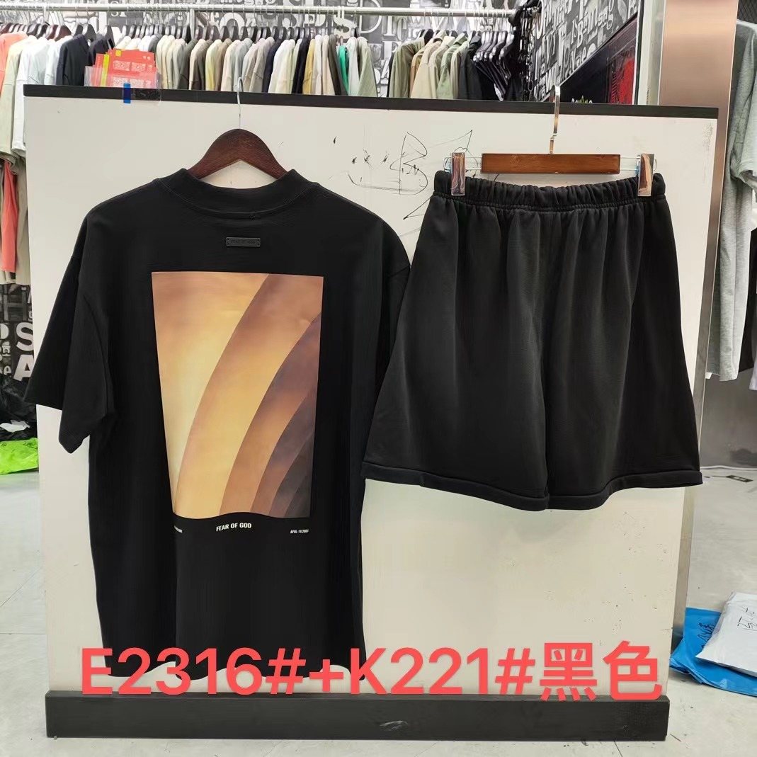 ESSENTIALS Three-Bar Graphic T-Shirt and Shorts Set — back