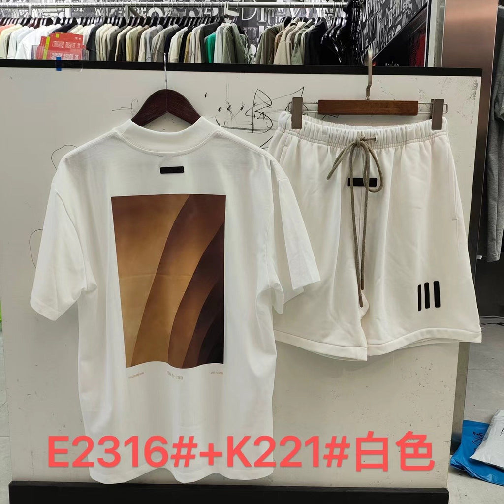 ESSENTIALS Three-Bar Graphic T-Shirt and Shorts Set — back