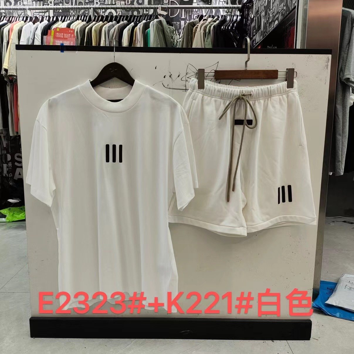 ESSENTIALS Three-Bar Graphic Short-Sleeve Set — hero