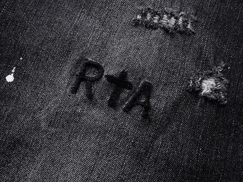 R+A Black Washed Distressed Skinny Jeans — detail