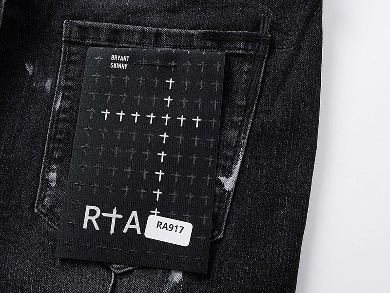 R+A Black Washed Distressed Skinny Jeans — detail