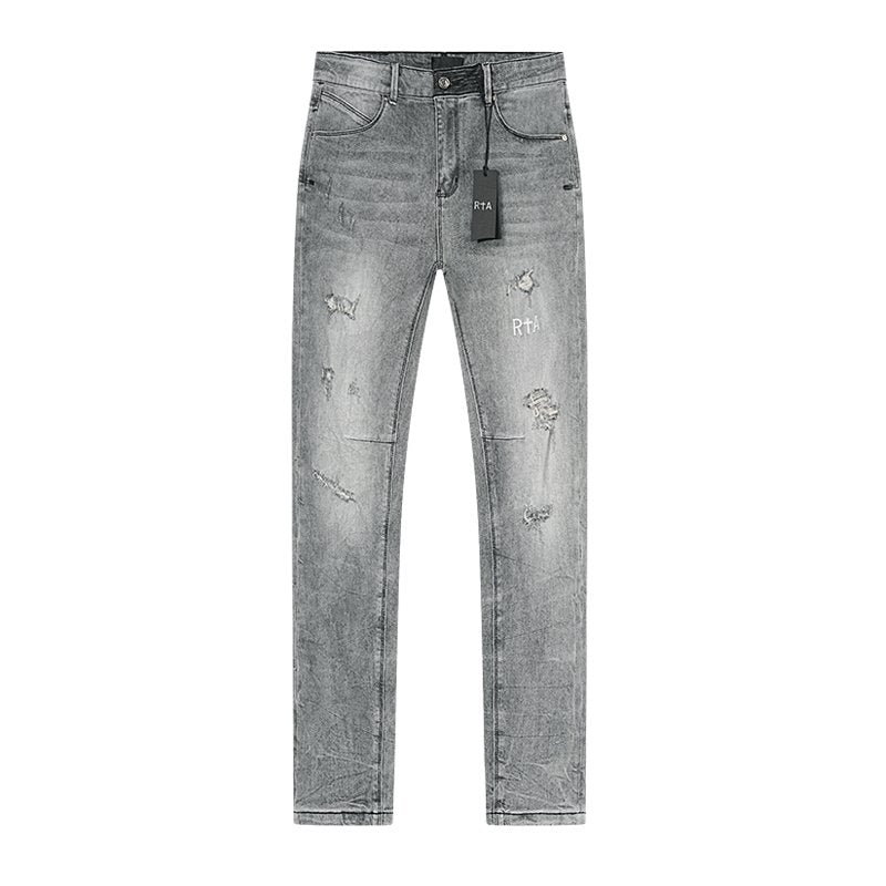 R+A Gray Graphic Detail Distressed Jeans — front