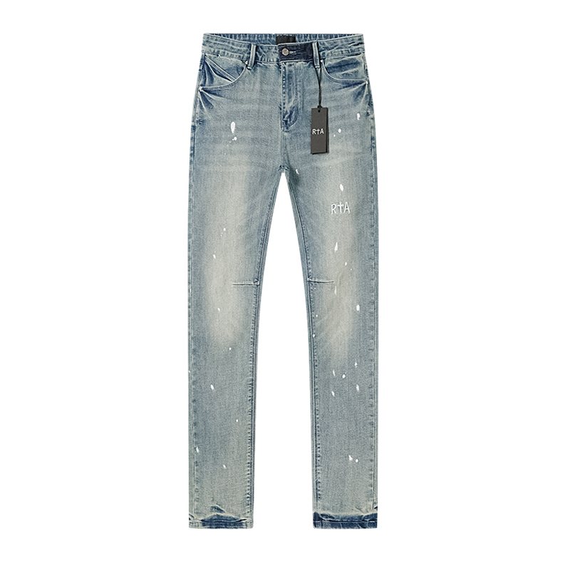 R+A Light Blue Paint-Splatter Distressed Jeans — front