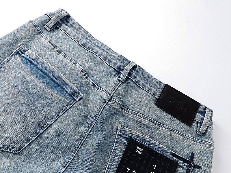 R+A Light Blue Paint-Splatter Distressed Jeans — detail