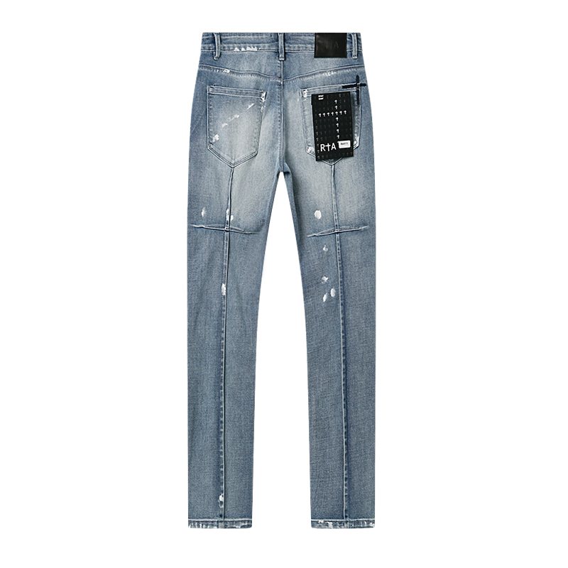 R+A Light Blue Paint-Splatter Patchwork Jeans — back