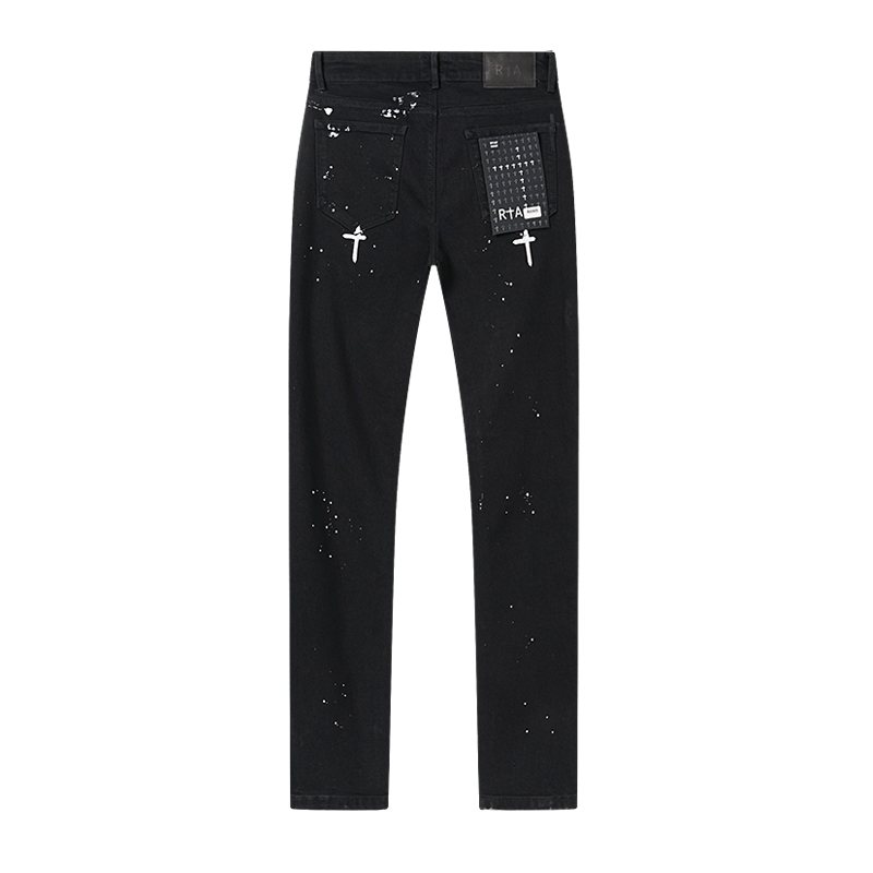 R+A Rest in Peace Cross Patch Paint-Splatter Jeans — back