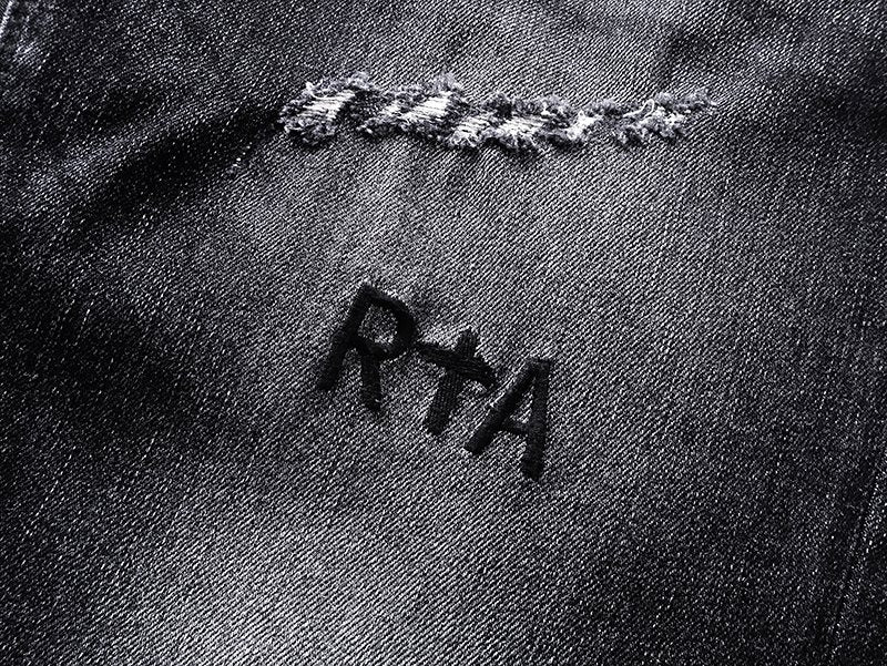 R+A Washed Black Distressed Logo Detail Jeans — detail