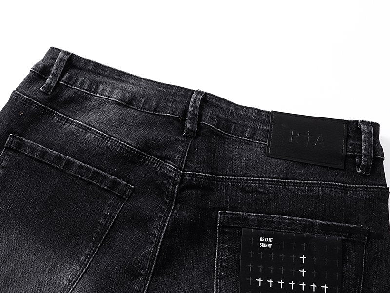 R+A Washed Black Distressed Logo Detail Jeans — detail