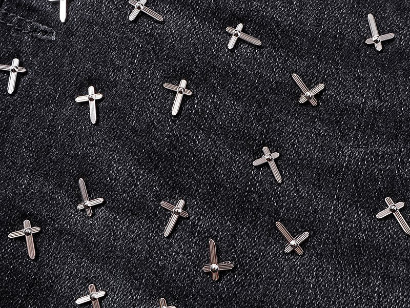 R+A Cross-Stud Washed Black Jeans — detail