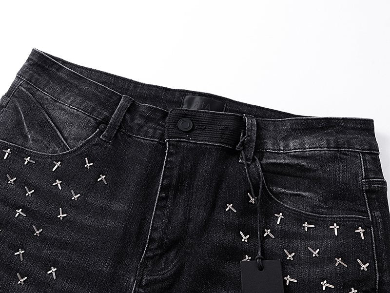R+A Cross-Stud Washed Black Jeans — front