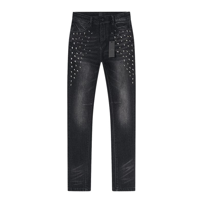 R+A Cross-Stud Washed Black Jeans — hero