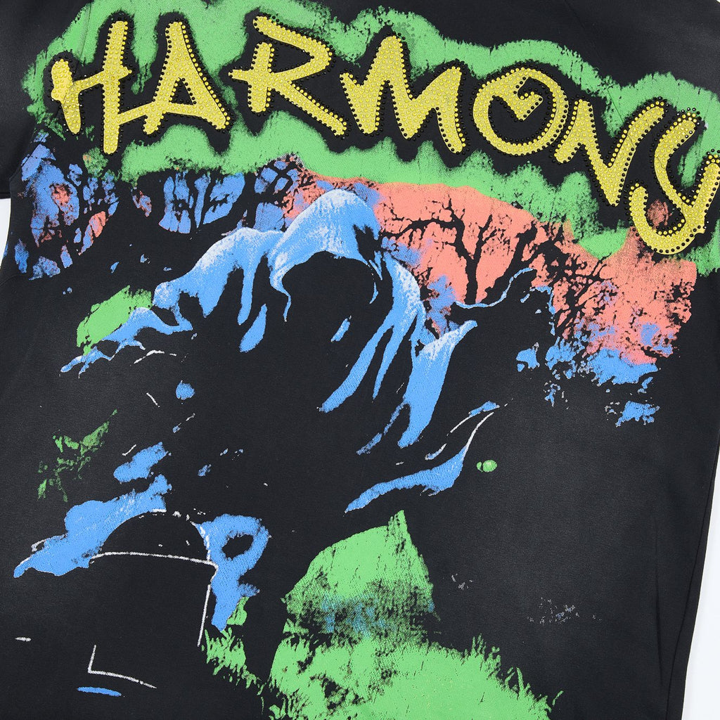 HARMONY Raw-Edge Graphic T-Shirt — detail