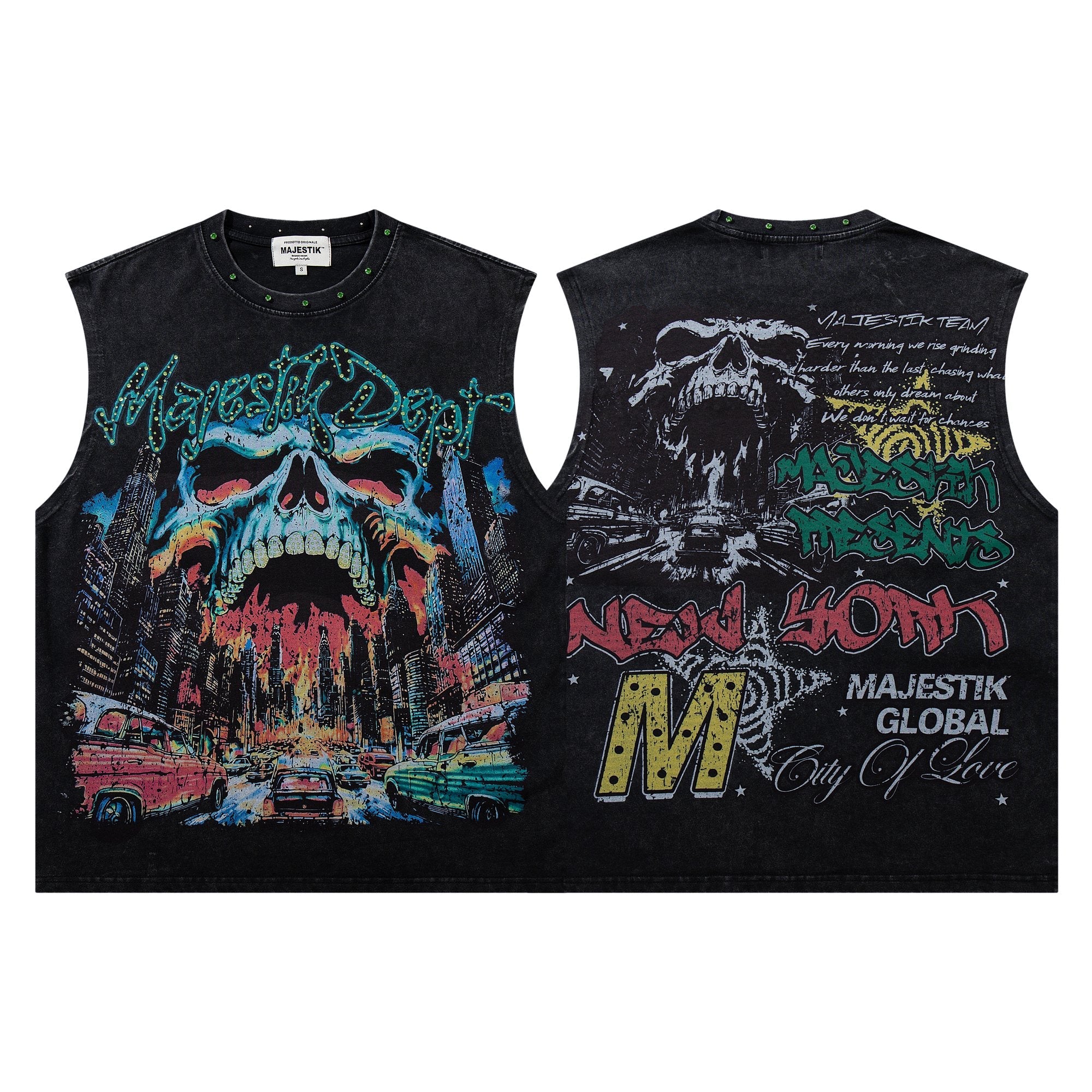 MAJESTIK New York Skull Graphic Sleeveless T-Shirt — hero