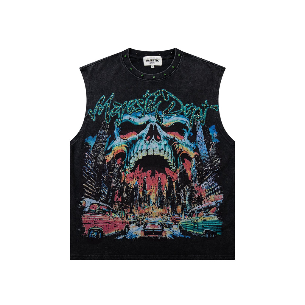 MAJESTIK New York Skull Graphic Sleeveless T-Shirt — front