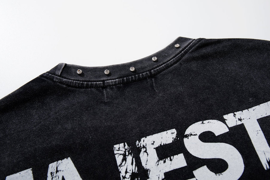 MAJESTIK Washed Black Studded Sleeveless T-Shirt — detail