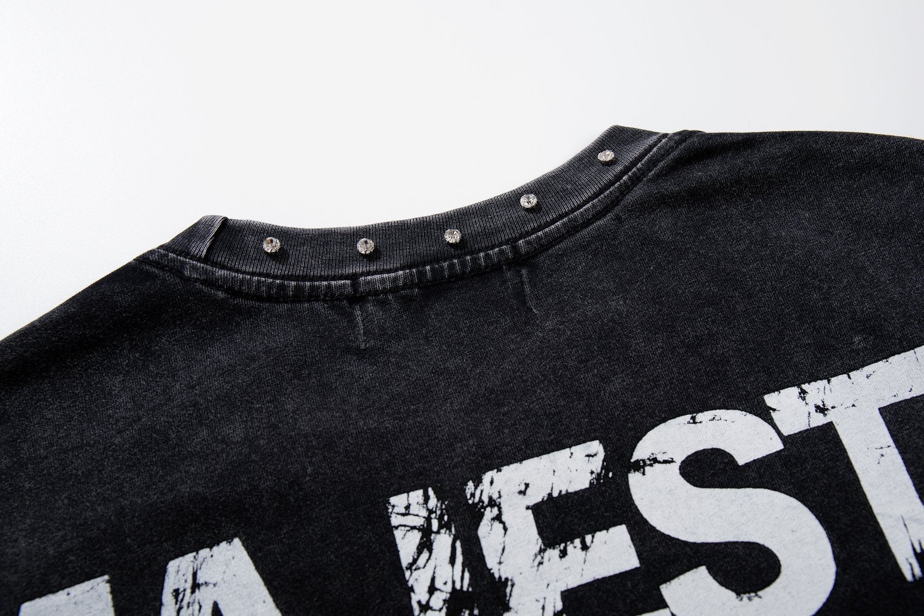 MAJESTIK Washed Black Studded Sleeveless T-Shirt — detail