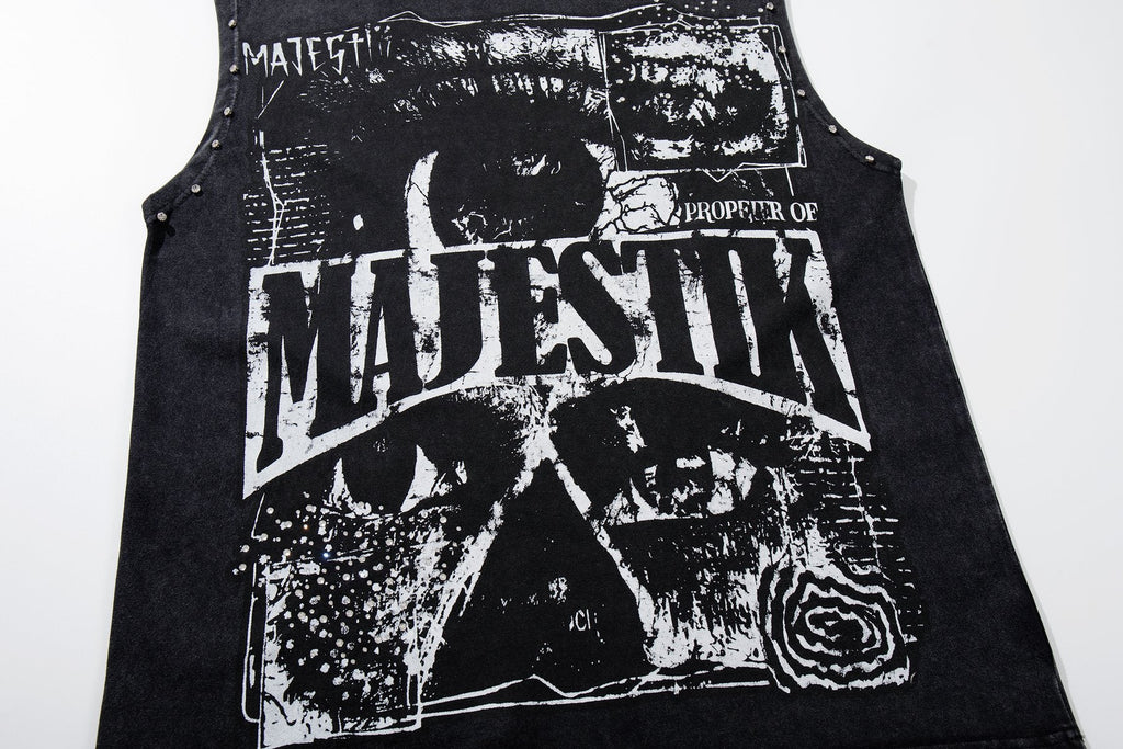 MAJESTIK Washed Black Studded Sleeveless T-Shirt — detail