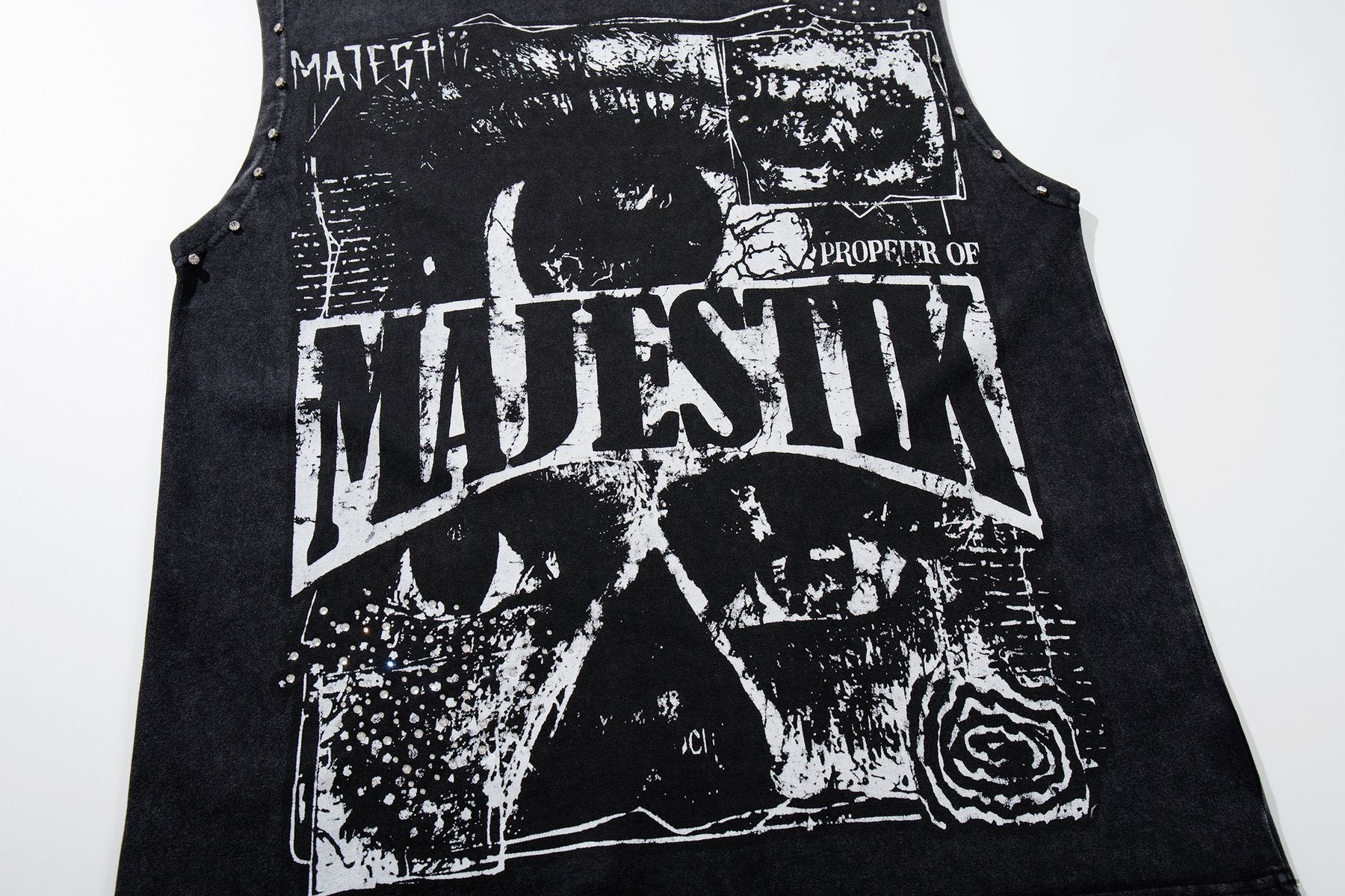 MAJESTIK Washed Black Studded Sleeveless T-Shirt — detail