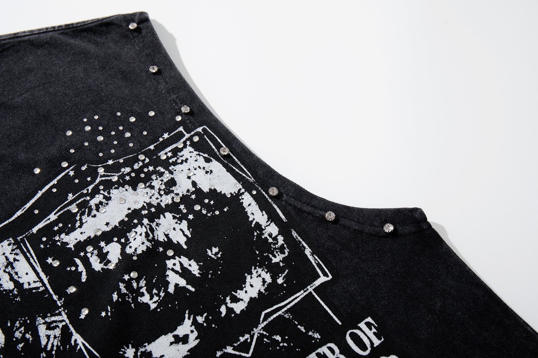 MAJESTIK Washed Black Studded Sleeveless T-Shirt — detail