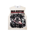 MAJESTIK Cream Distressed Rhinestone Sleeveless T-Shirt — hero