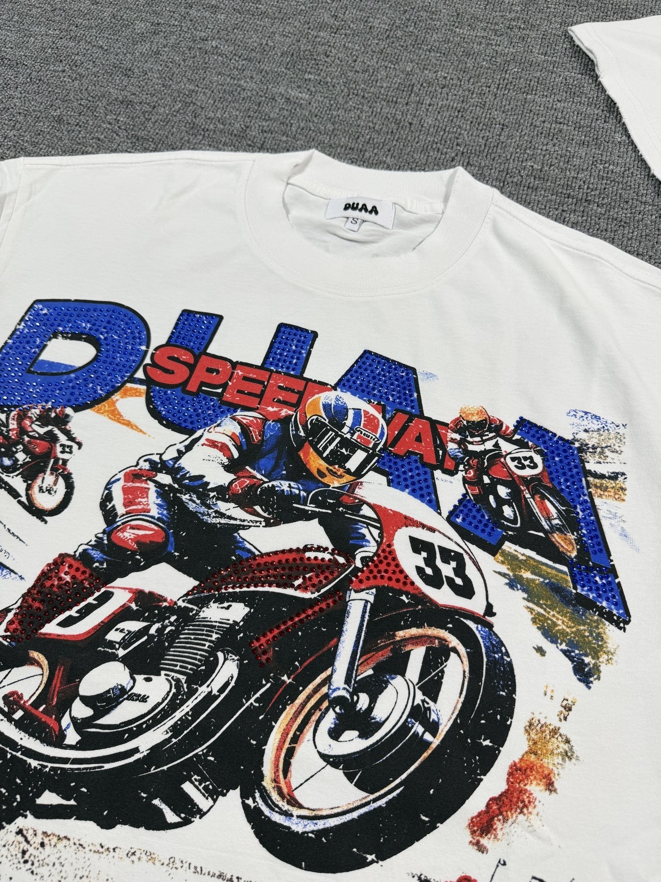 DUAA Speedway Motorcycle Racing Graphic T-Shirt — detail