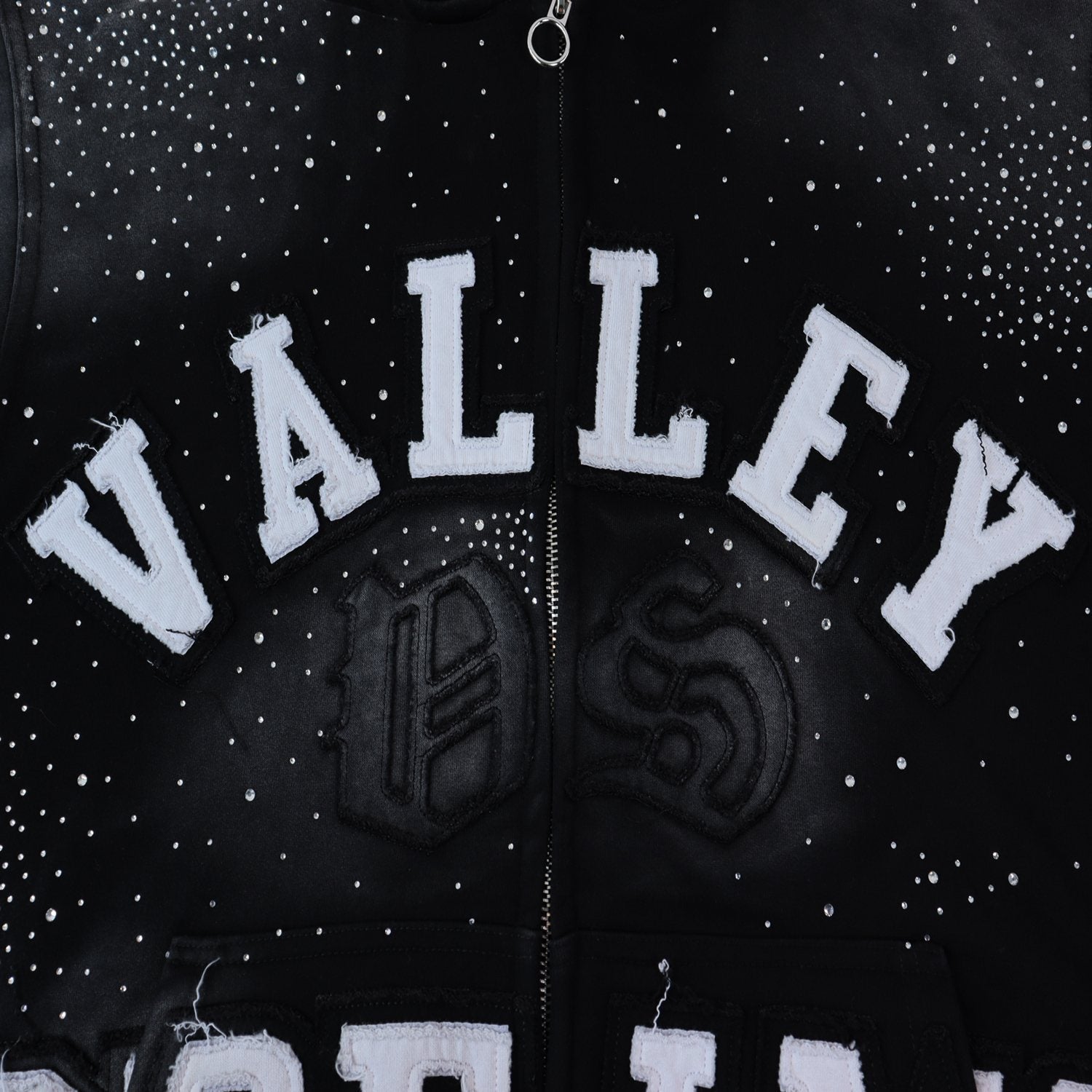 Valley Dreams Washed Rhinestone Zip Hoodie — fabric_closeup