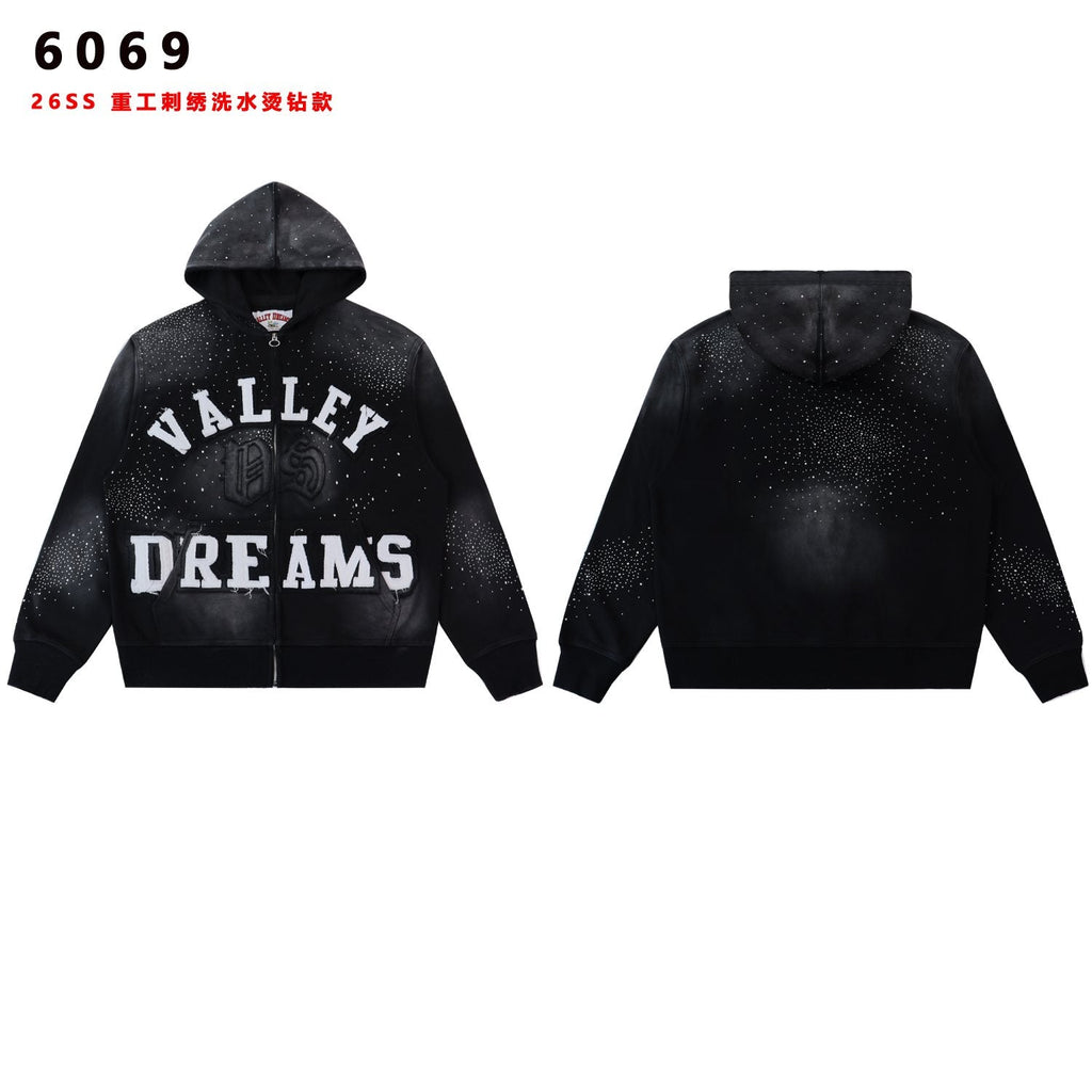 Valley Dreams Washed Rhinestone Zip Hoodie — hero