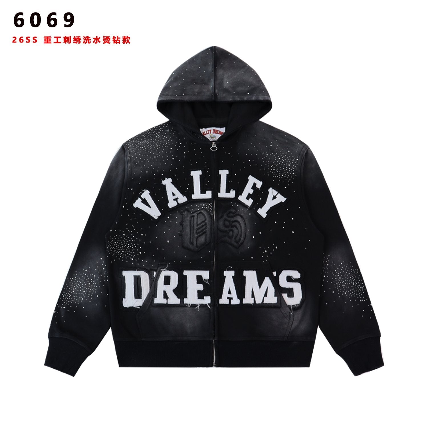 Valley Dreams Washed Rhinestone Zip Hoodie — front