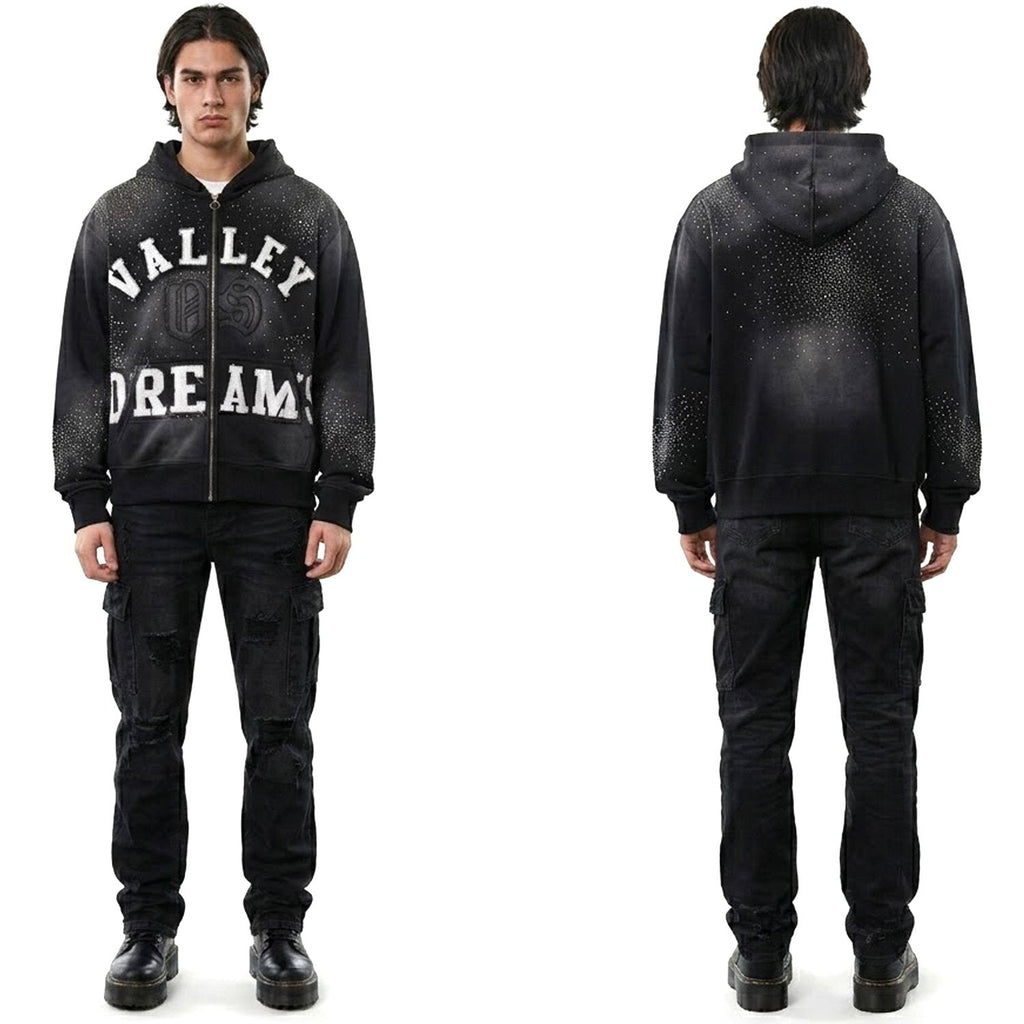 Valley Dreams Washed Rhinestone Zip Hoodie — context
