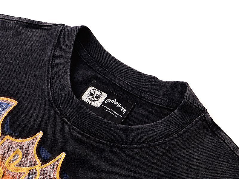 Godspeed Out of Many One Washed Black Graphic T-Shirt — neck_label