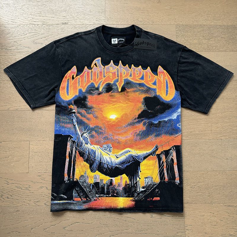 Godspeed Out of Many One Washed Black Graphic T-Shirt — front