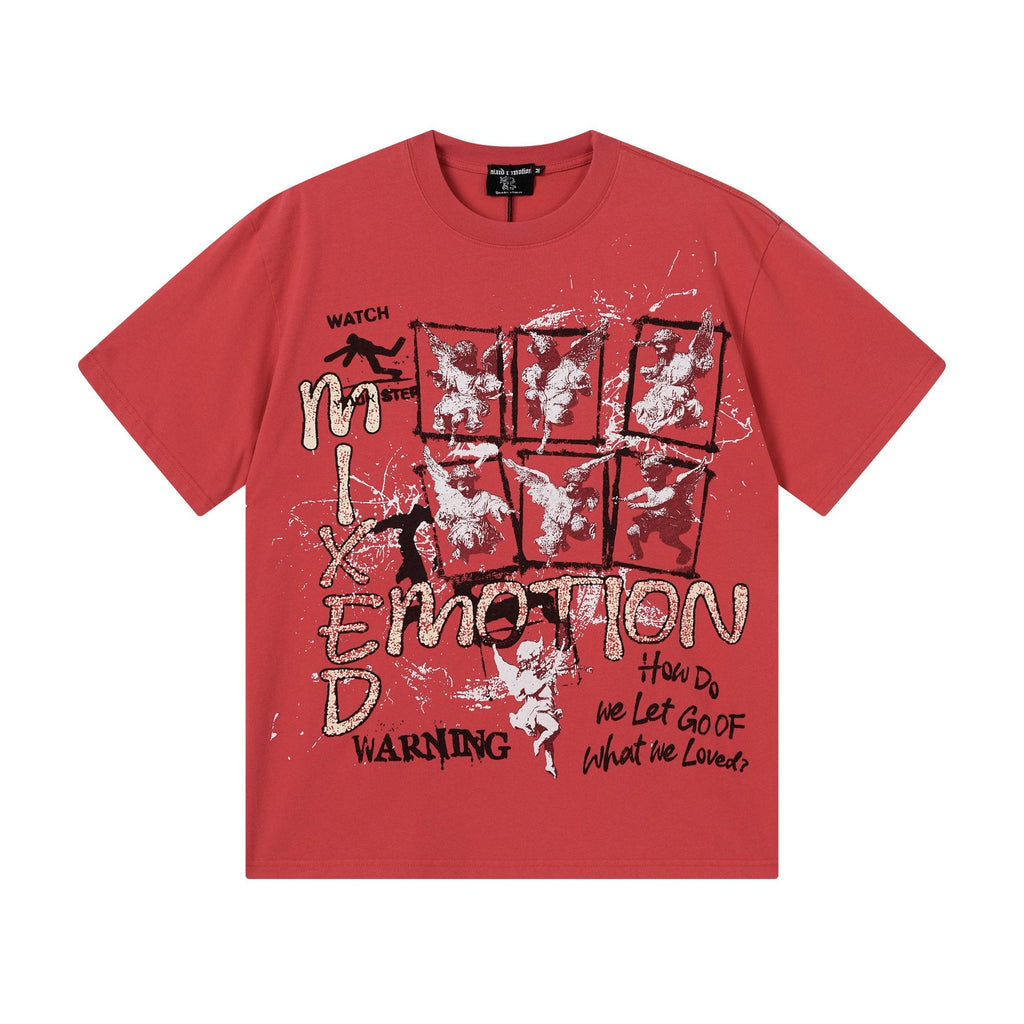 MIXED EMOTION Washed Red Front & Back Graphic T-Shirt — hero