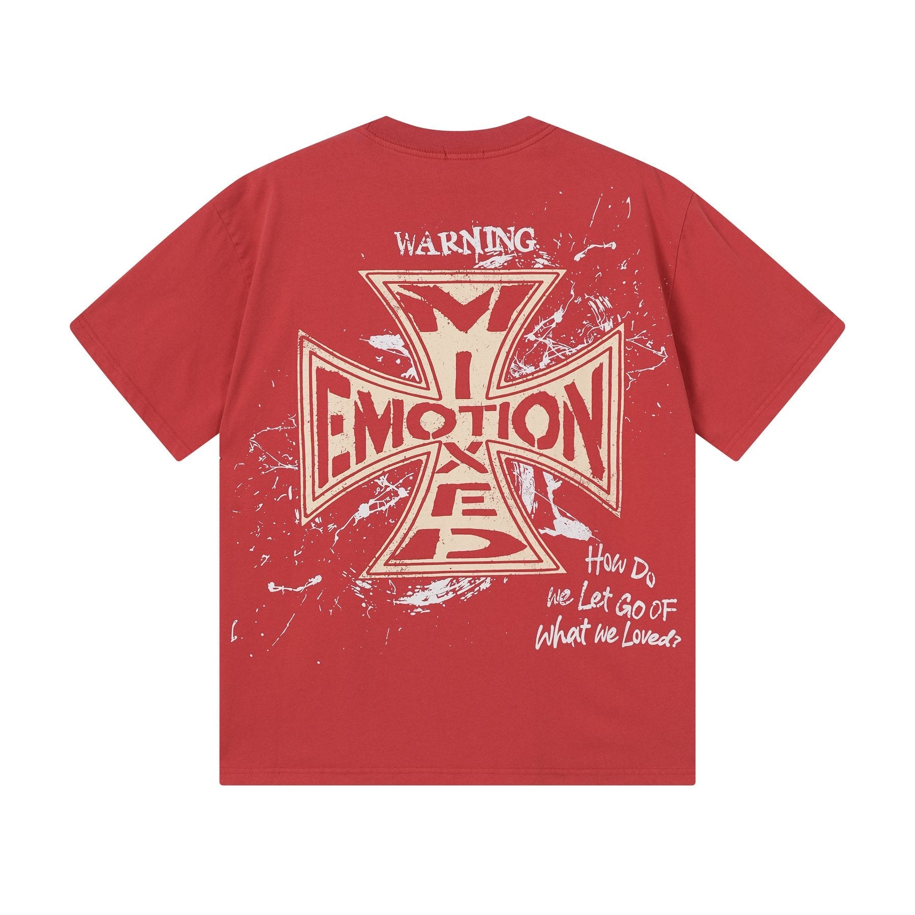 MIXED EMOTION Washed Red Front & Back Graphic T-Shirt — back