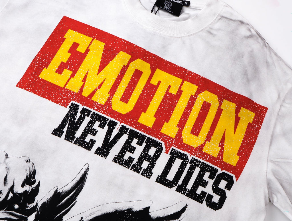 MIXED EMOTION Washed White Front & Back Graphic T-Shirt — detail