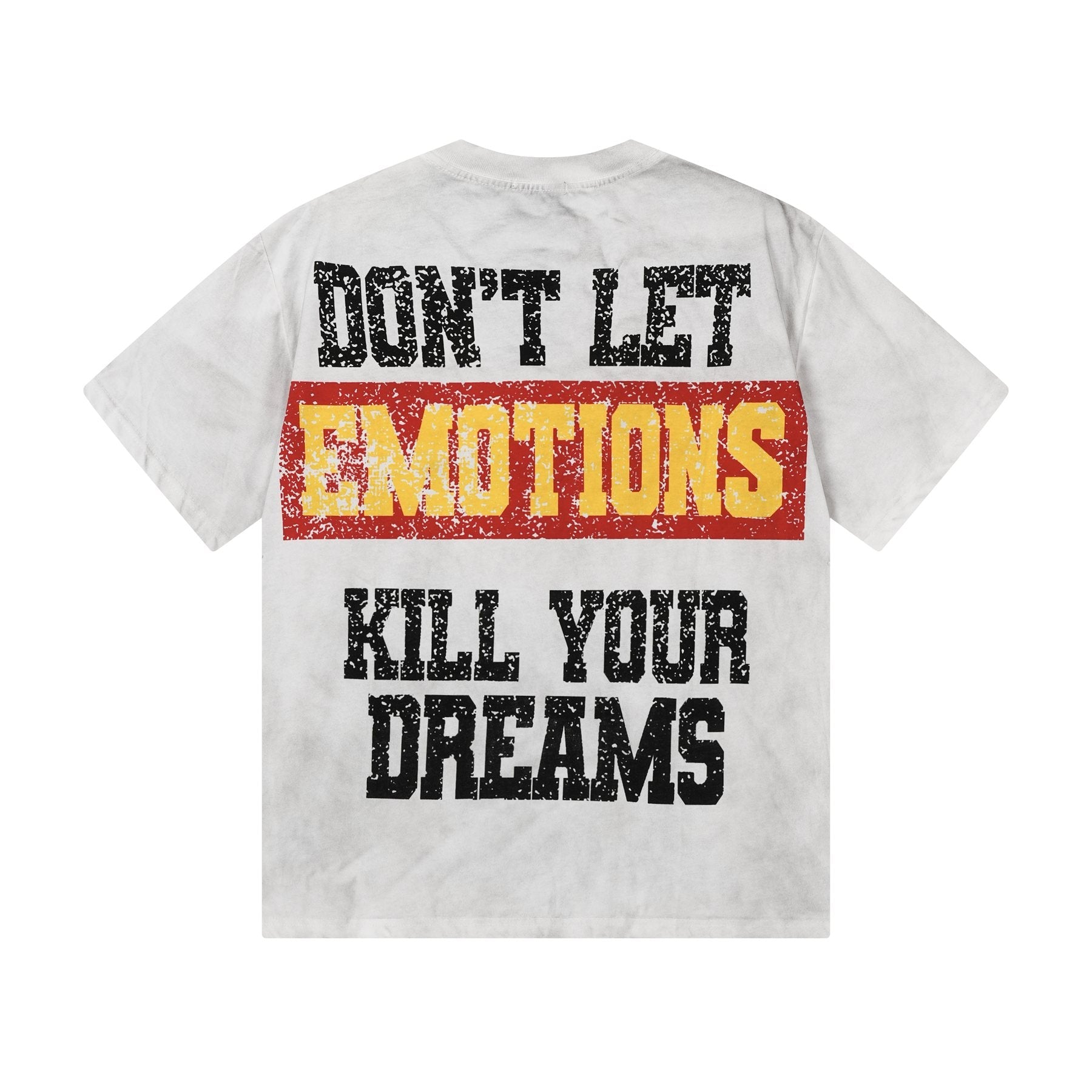 MIXED EMOTION Washed White Front & Back Graphic T-Shirt — back