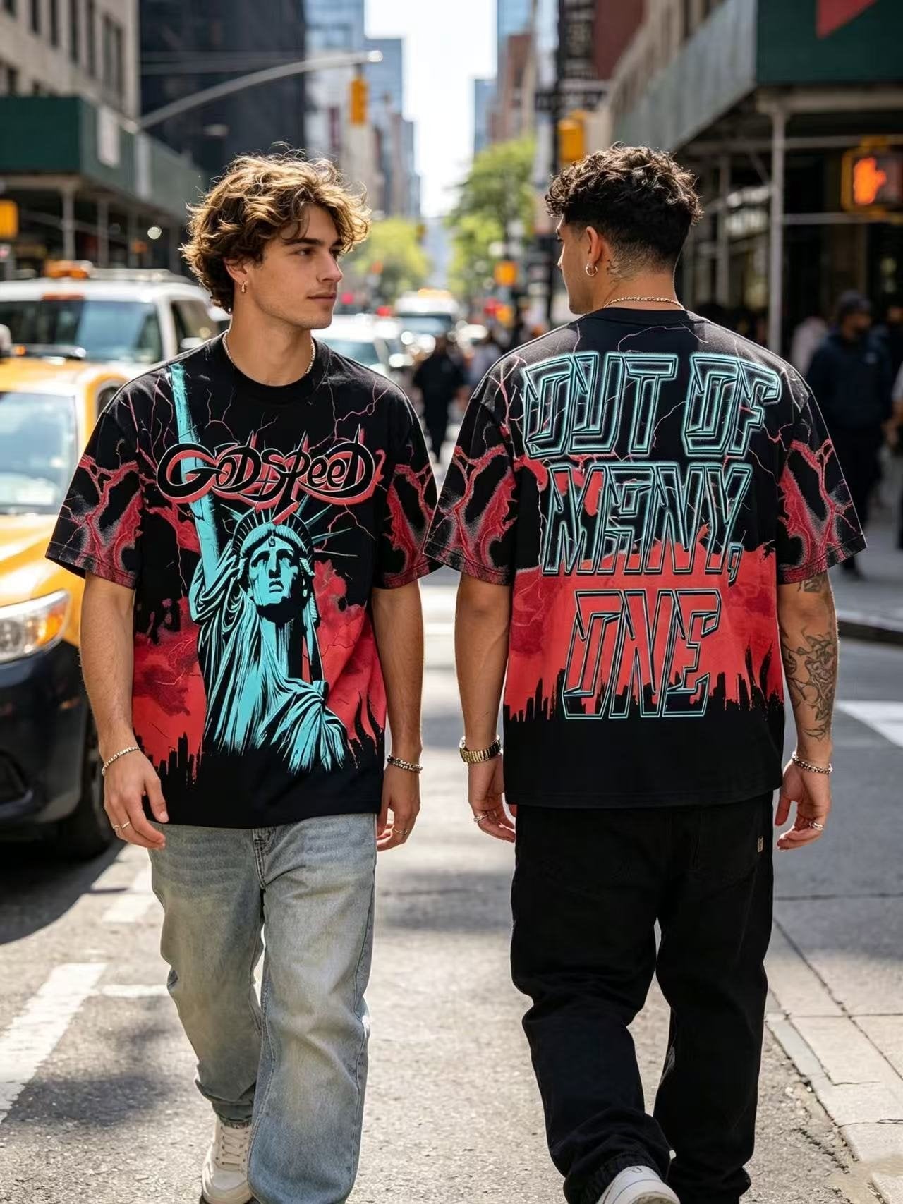 Godspeed Statue of Liberty Graphic T-Shirt — model