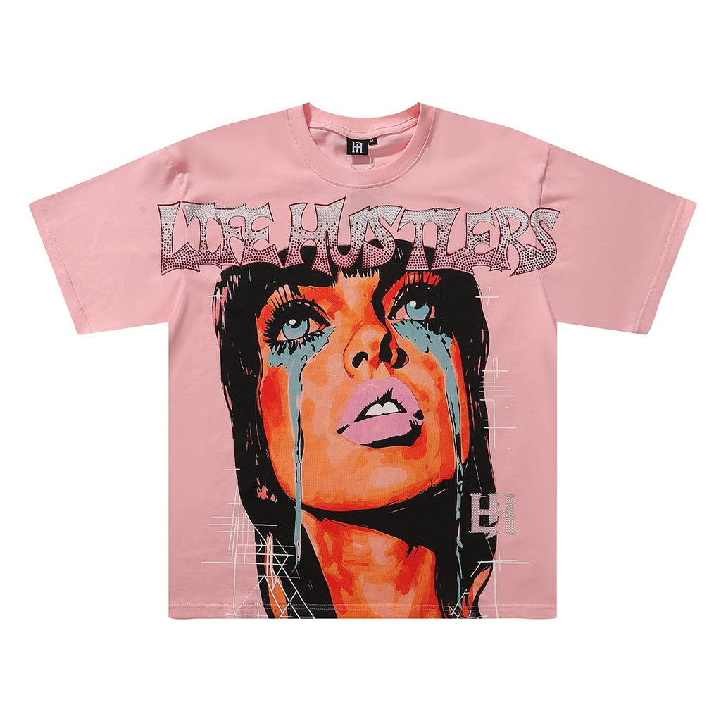 Life Hustlere Crying Woman Rhinestone Graphic T-Shirt — hero