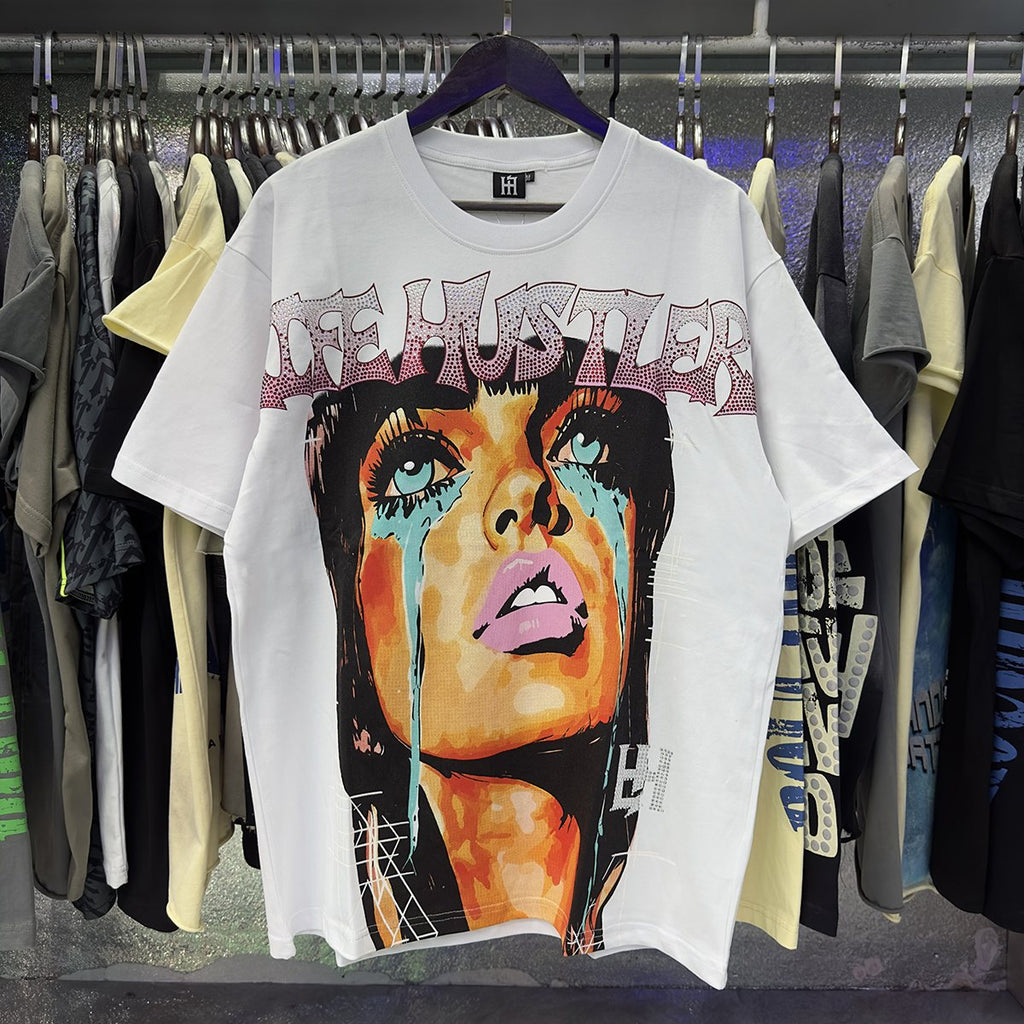 Life Hustlere Crying Woman Rhinestone Graphic T-Shirt — context