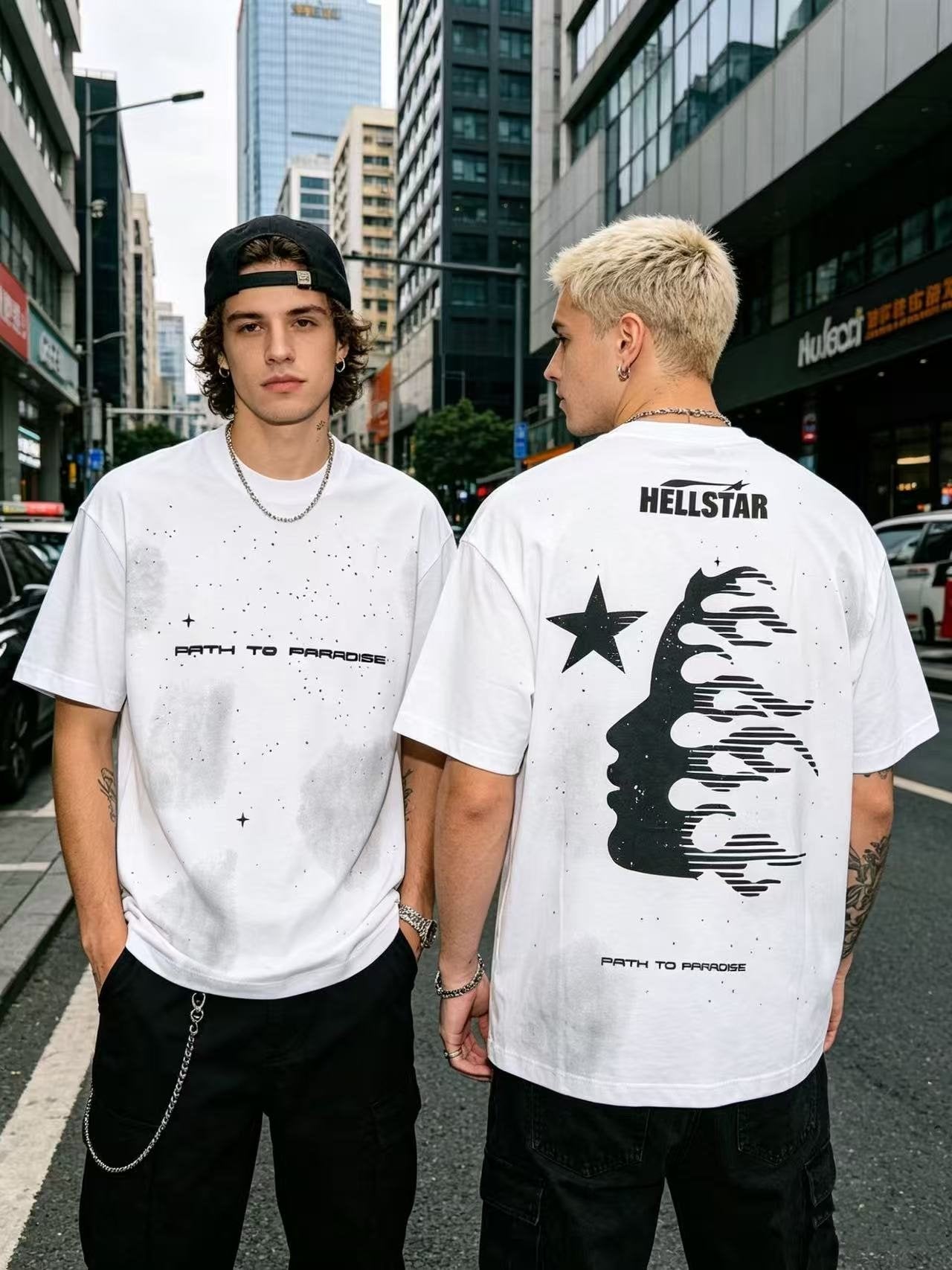 Hellstar Path to Paradise Rhinestone Graphic T-Shirt — model