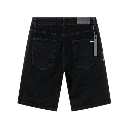 AMIRI Black Rhinestone Script Denim Shorts — back