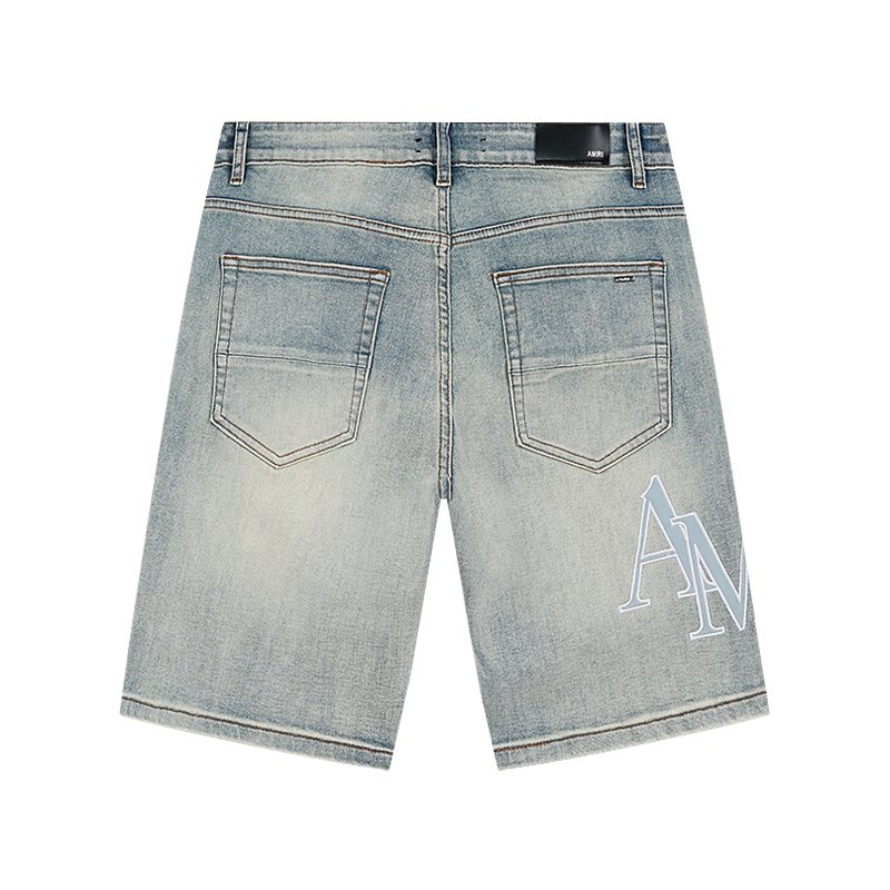 AMIRI Light Blue Monogram Denim Shorts — back