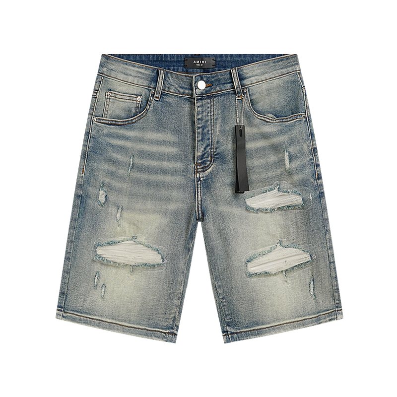 AMIRI Light Blue Distressed Denim Shorts — hero