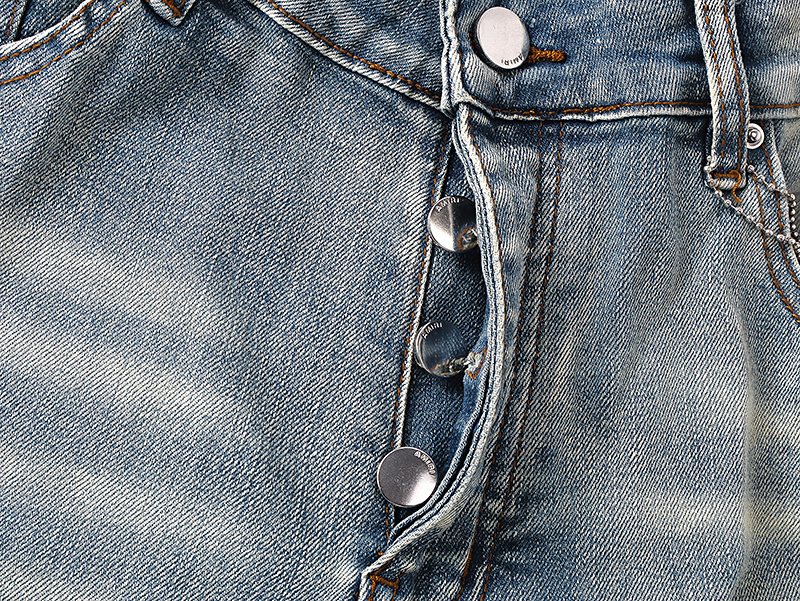 AMIRI Light Blue Distressed Denim Shorts — detail